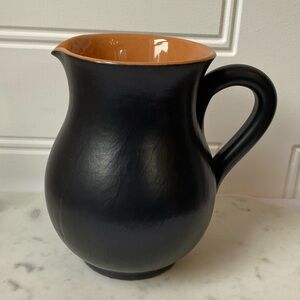 Vintage Rustic Farmhouse Black Matte Finish Pottery Pitcher Vase Made In Italy
